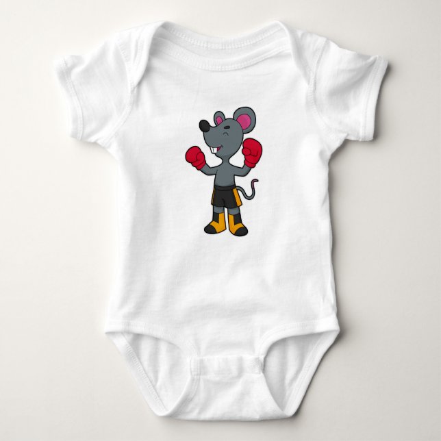 Mouse as Boxer with Boxing gloves Baby Bodysuit (Front)