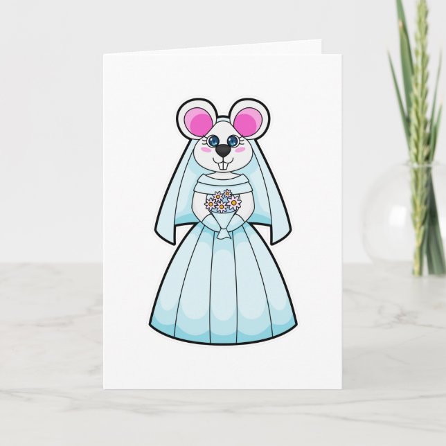 Mouse as Bride with Bunch of flowers Card (Front)