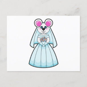 Mouse as Bride with Bunch of flowers Postcard