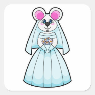 Mouse as Bride with Bunch of flowers Square Sticker