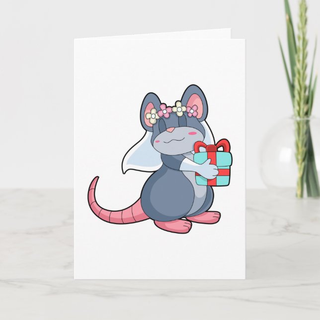 Mouse as Bride with Veil & Gift.PNG Card (Front)