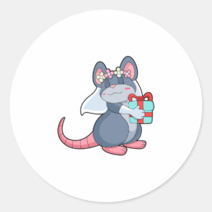 Mouse as Bride with Veil & Gift.PNG Classic Round Sticker
