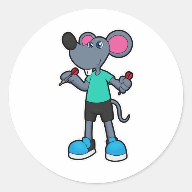 Mouse as Dart player with Darts Classic Round Sticker (Front)
