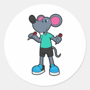 Mouse as Dart player with Darts Classic Round Sticker
