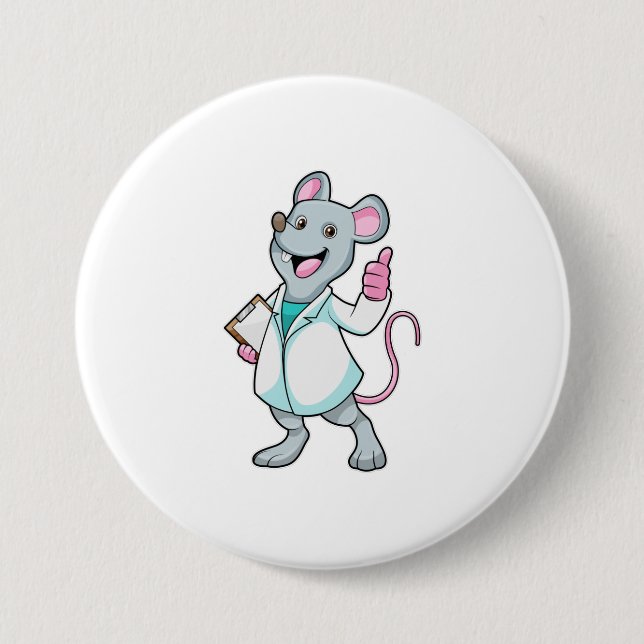 Mouse as Doctor with Doctor's coat 7.5 Cm Round Badge (Front)