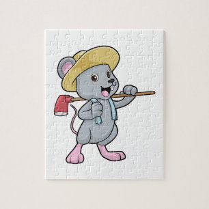 Mouse as Farmer with Axe & Hat Jigsaw Puzzle