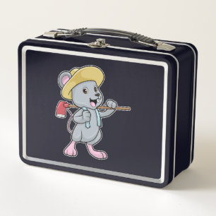 Mouse as Farmer with Axe & Hat Metal Lunch Box