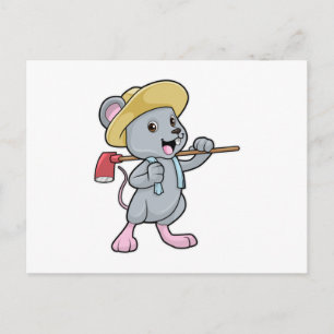 Mouse as Farmer with Axe & Hat Postcard