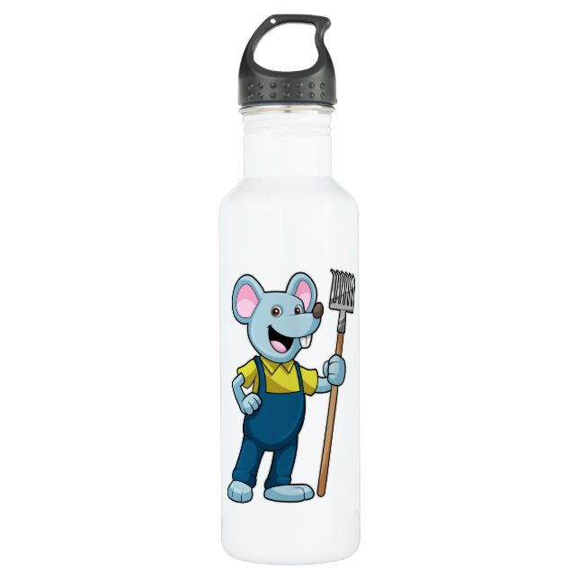 Mouse as Farmer with Rake 710 Ml Water Bottle (Front)