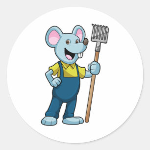 Mouse as Farmer with Rake Classic Round Sticker