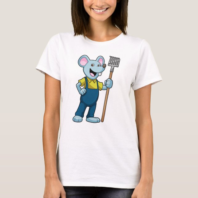 Mouse as Farmer with Rake T-Shirt (Front)