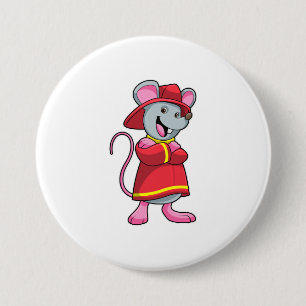 Mouse as Firefighter with Helmet 7.5 Cm Round Badge