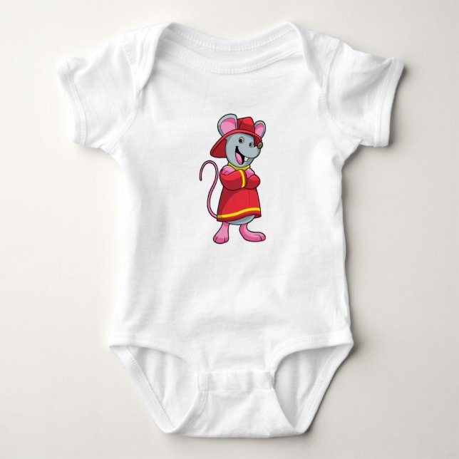 Mouse as Firefighter with Helmet Baby Bodysuit (Front)
