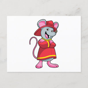 Mouse as Firefighter with Helmet Postcard