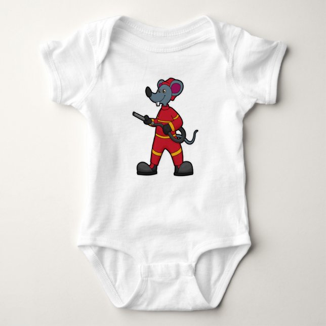 Mouse as Firefighter with Hose Baby Bodysuit (Front)