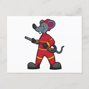 Mouse as Firefighter with Hose Postcard