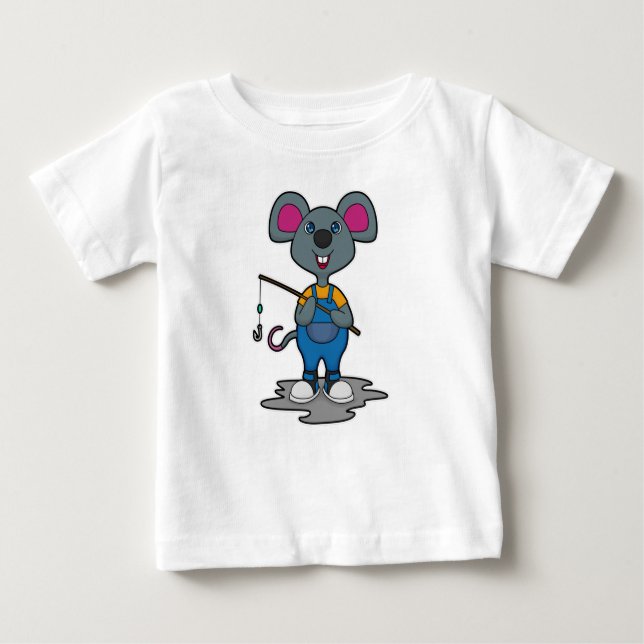 Mouse as Fisher with Fishing rod Baby T-Shirt (Front)
