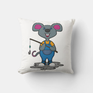 Mouse as Fisher with Fishing rod Cushion