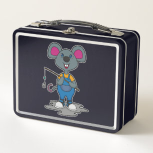 Mouse as Fisher with Fishing rod Metal Lunch Box