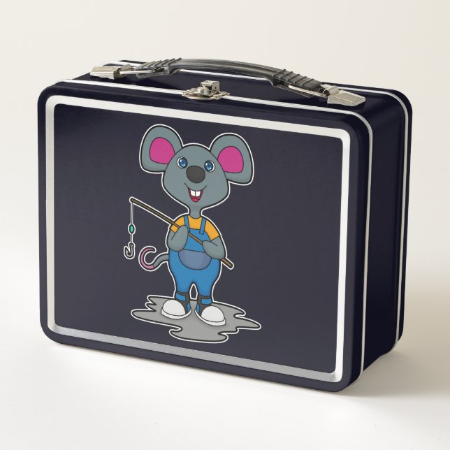 Mouse as Fisher with Fishing rod Metal Lunch Box (Front)