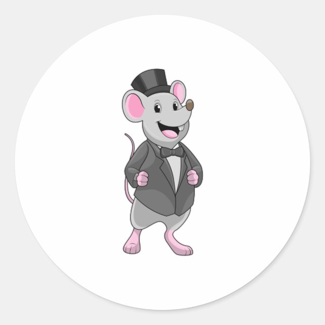 Mouse as Groom with Ribbon Classic Round Sticker (Front)