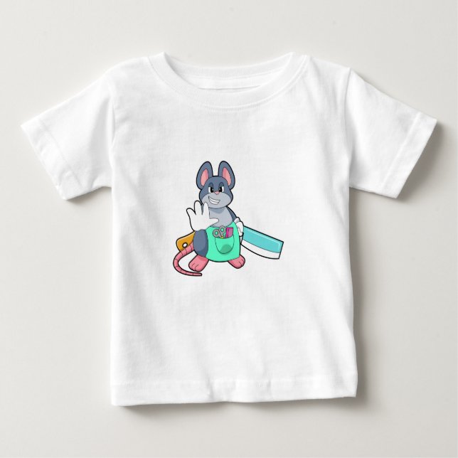 Mouse as Hairdresser with Scissors & Comb Baby T-Shirt (Front)