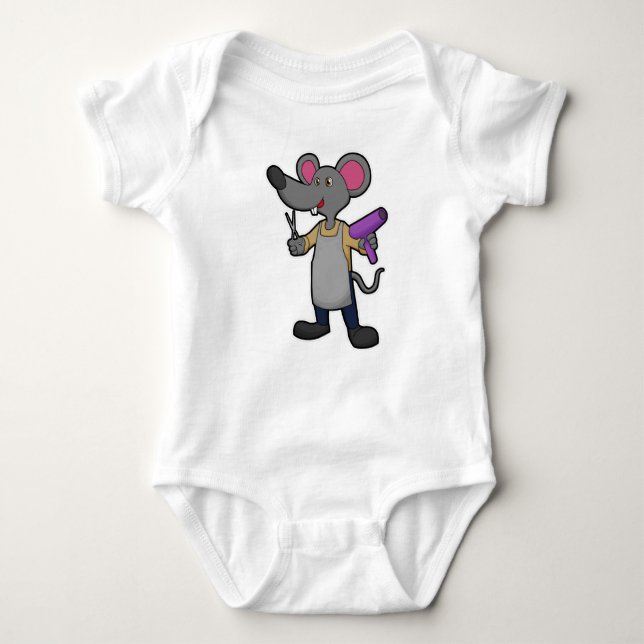 Mouse as Hairdresser with Scissors & Hair dryer Baby Bodysuit (Front)