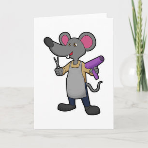 Mouse as Hairdresser with Scissors & Hair dryer Card