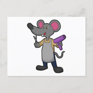 Mouse as Hairdresser with Scissors & Hair dryer Postcard