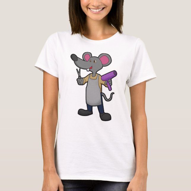 Mouse as Hairdresser with Scissors & Hair dryer T-Shirt (Front)