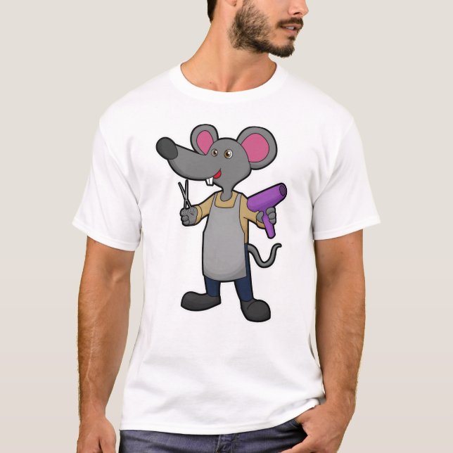 Mouse as Hairdresser with Scissors & Hair dryer T-Shirt (Front)