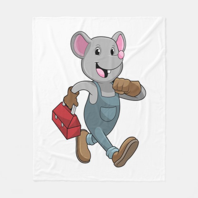 Mouse as Handyman with Toolbox Fleece Blanket (Front)