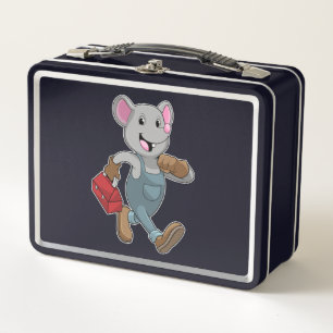 Mouse as Handyman with Toolbox Metal Lunch Box