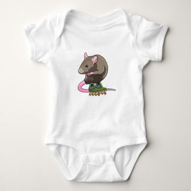 Mouse as Inline skater with Inline skates Baby Bodysuit (Front)