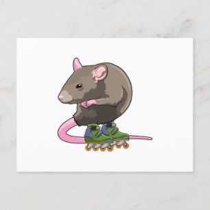 Mouse as Inline skater with Inline skates Postcard