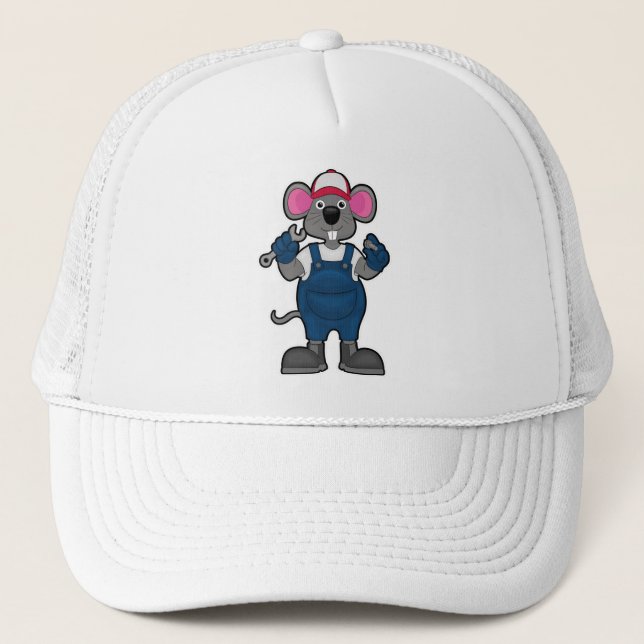 Mouse as Mechanic with Screw & Spanner Trucker Hat (Front)