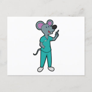 Mouse as Nurse at Vaccination with Syringe Postcard