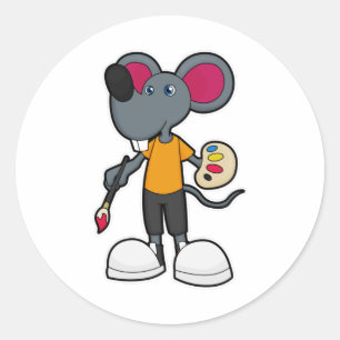 Mouse as Painter with Paint & Brush Classic Round Sticker