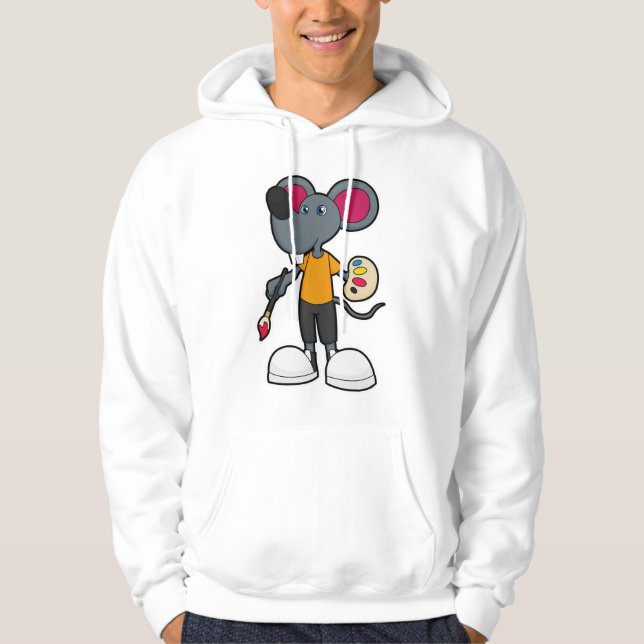 Mouse as Painter with Paint & Brush Hoodie (Front)