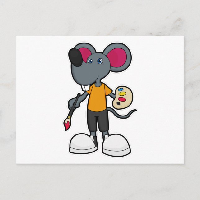 Mouse as Painter with Paint & Brush Postcard (Front)