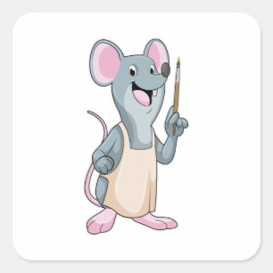 Mouse as Painter with Paint brush Square Sticker