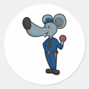 Mouse as Police officer with Doughnut Classic Round Sticker