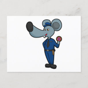 Mouse as Police officer with Doughnut Postcard