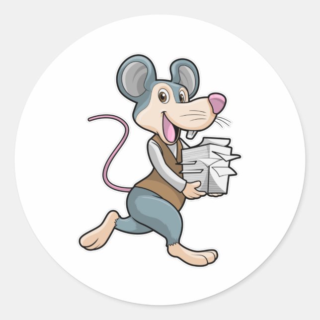 Mouse as Secretary with Paper Classic Round Sticker (Front)