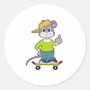 Mouse as Skater with Skateboard Classic Round Sticker