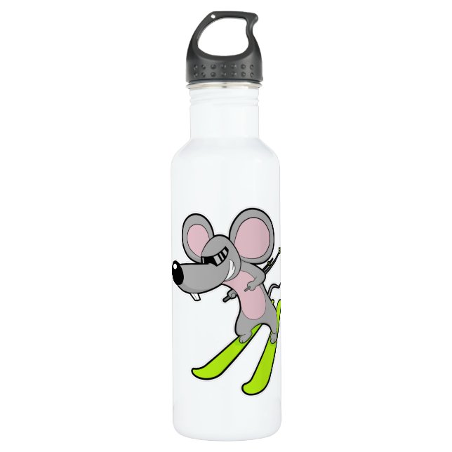 Mouse as Skier with Ski 710 Ml Water Bottle (Front)