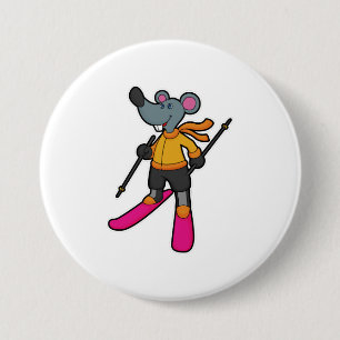 Mouse as Skier with Ski 7.5 Cm Round Badge