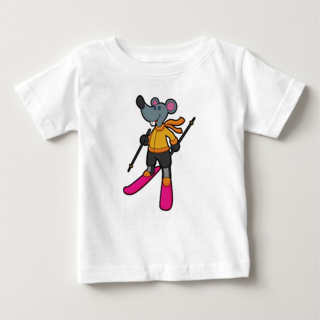 Mouse as Skier with Ski Baby T-Shirt (Front)