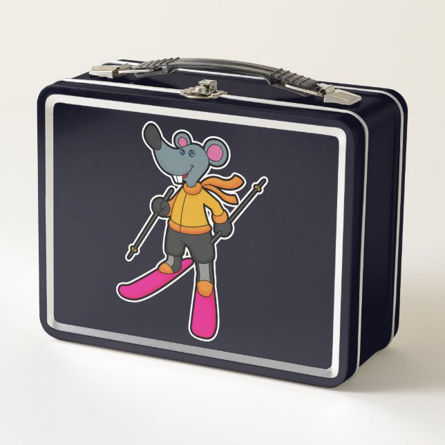 Mouse as Skier with Ski Metal Lunch Box (Front)