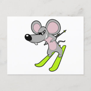 Mouse as Skier with Ski Postcard
